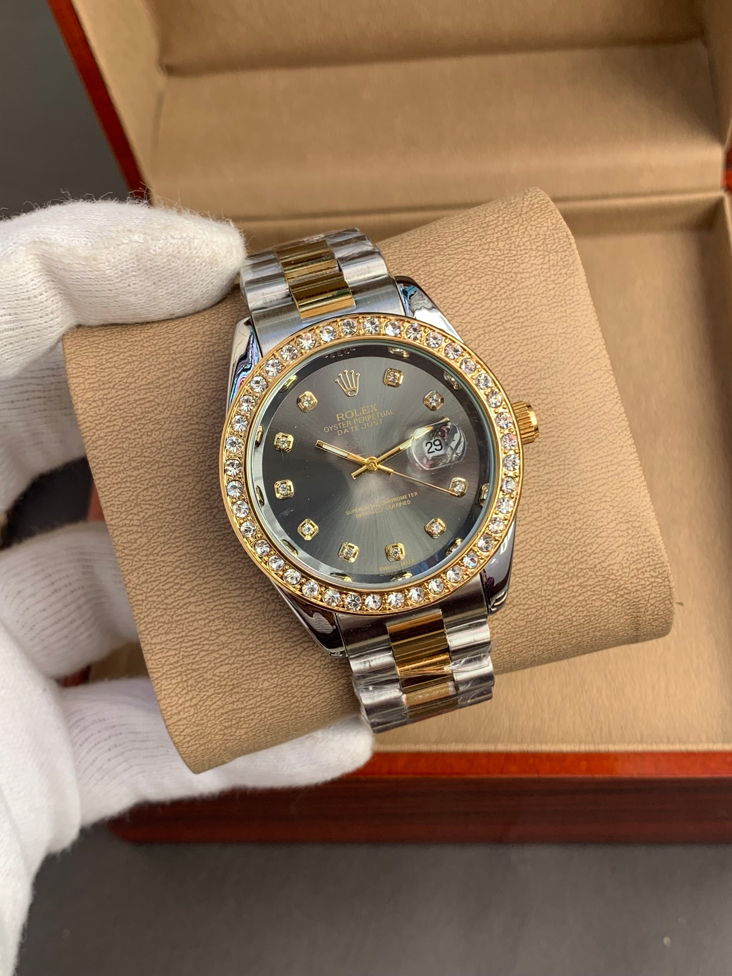 Rolex Datejust Men’s Watch with Stone Bezel | Premium Steel Chain