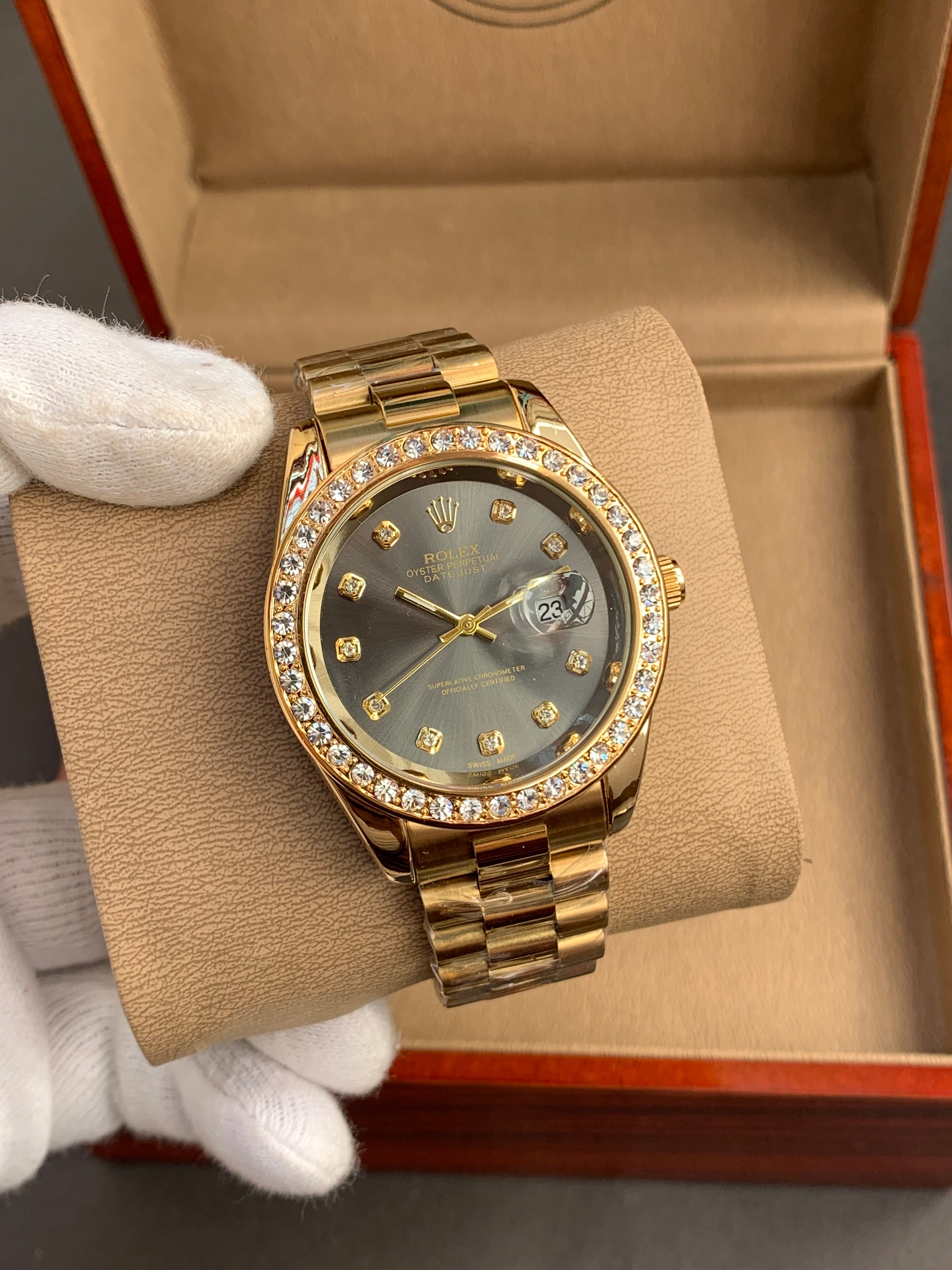 Rolex Datejust Men’s Watch with Stone Bezel | Premium Steel Chain