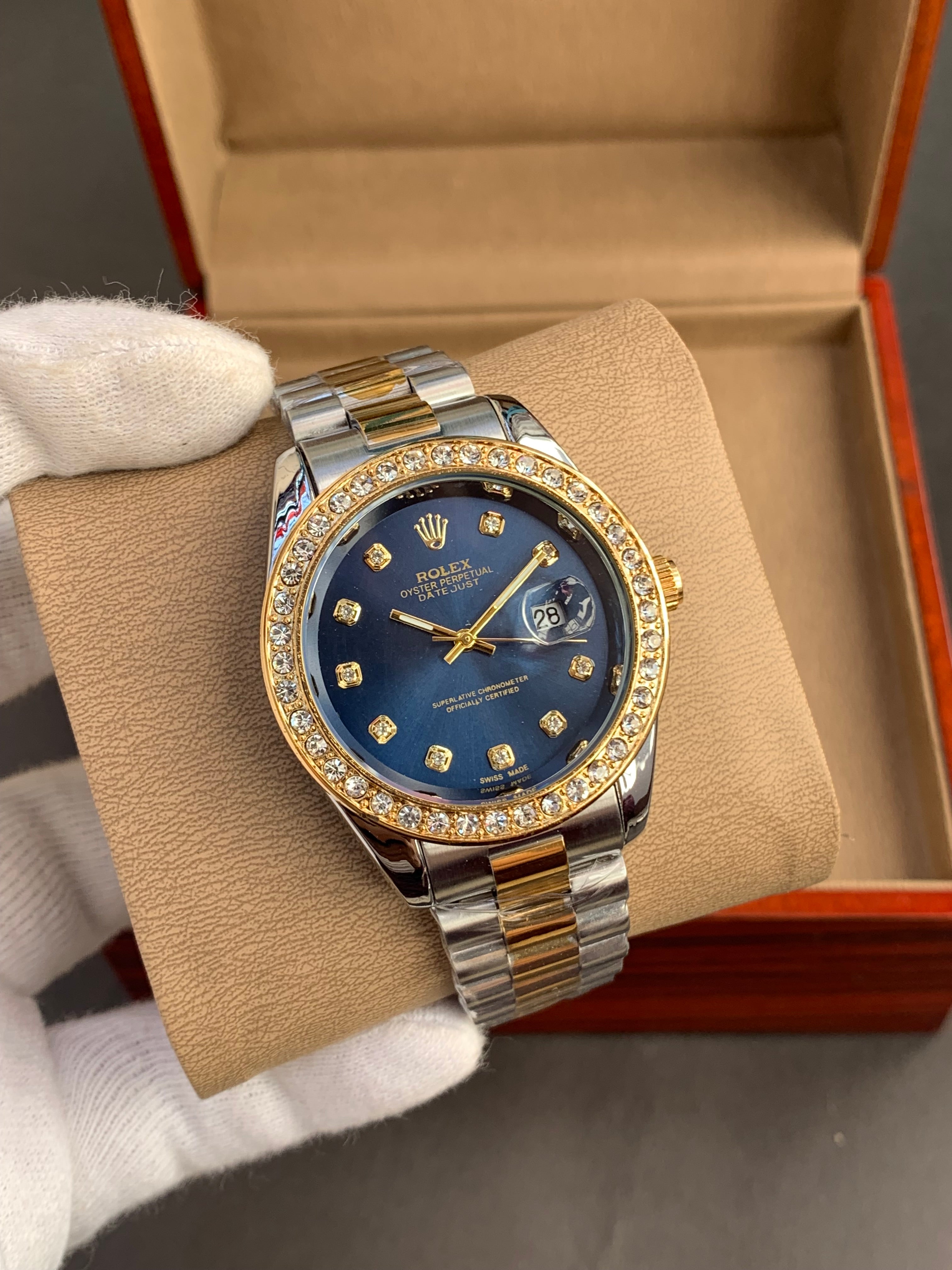 Rolex Datejust Men’s Watch with Stone Bezel | Premium Steel Chain