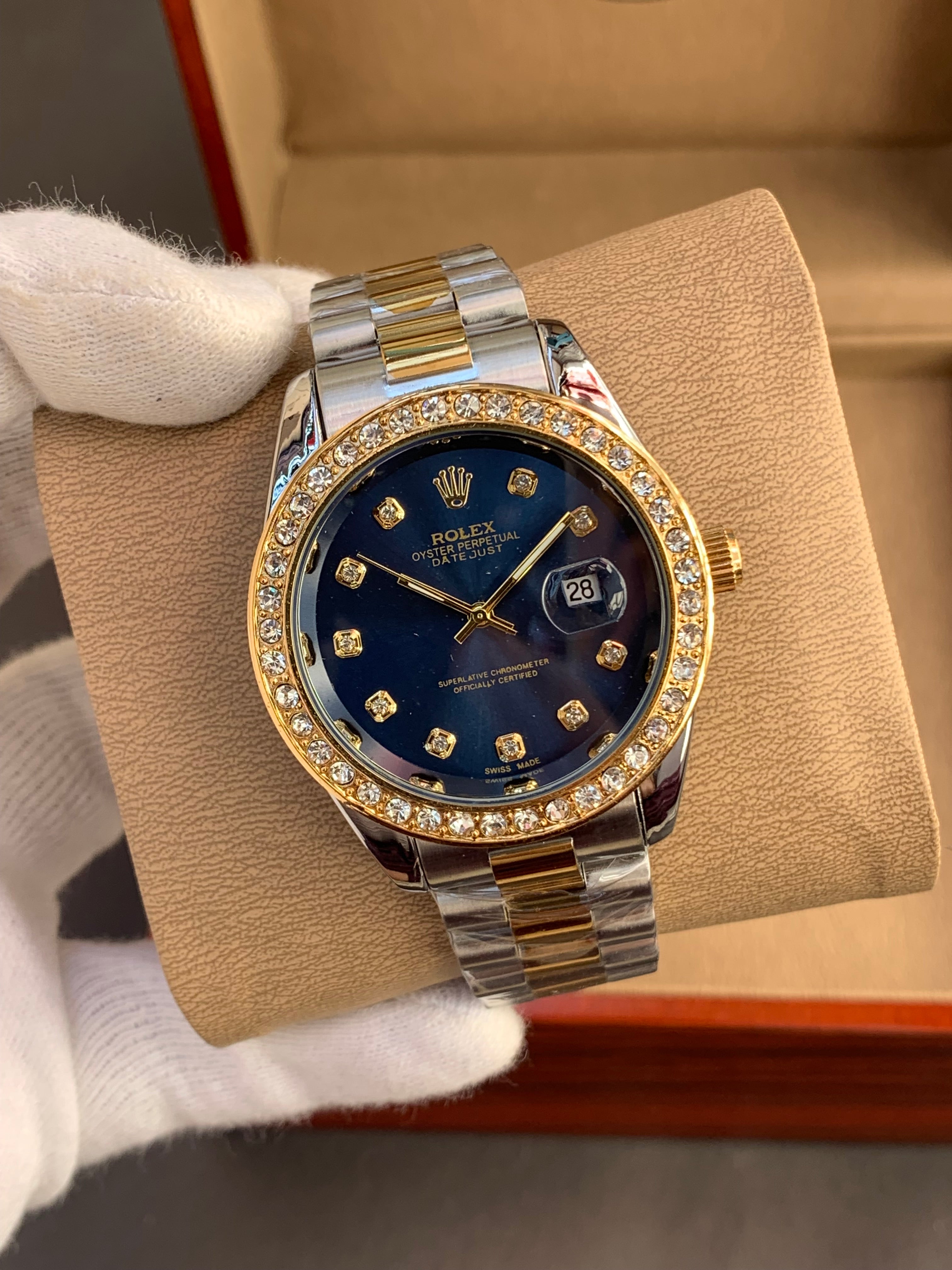 Rolex Datejust Men’s Watch with Stone Bezel | Premium Steel Chain