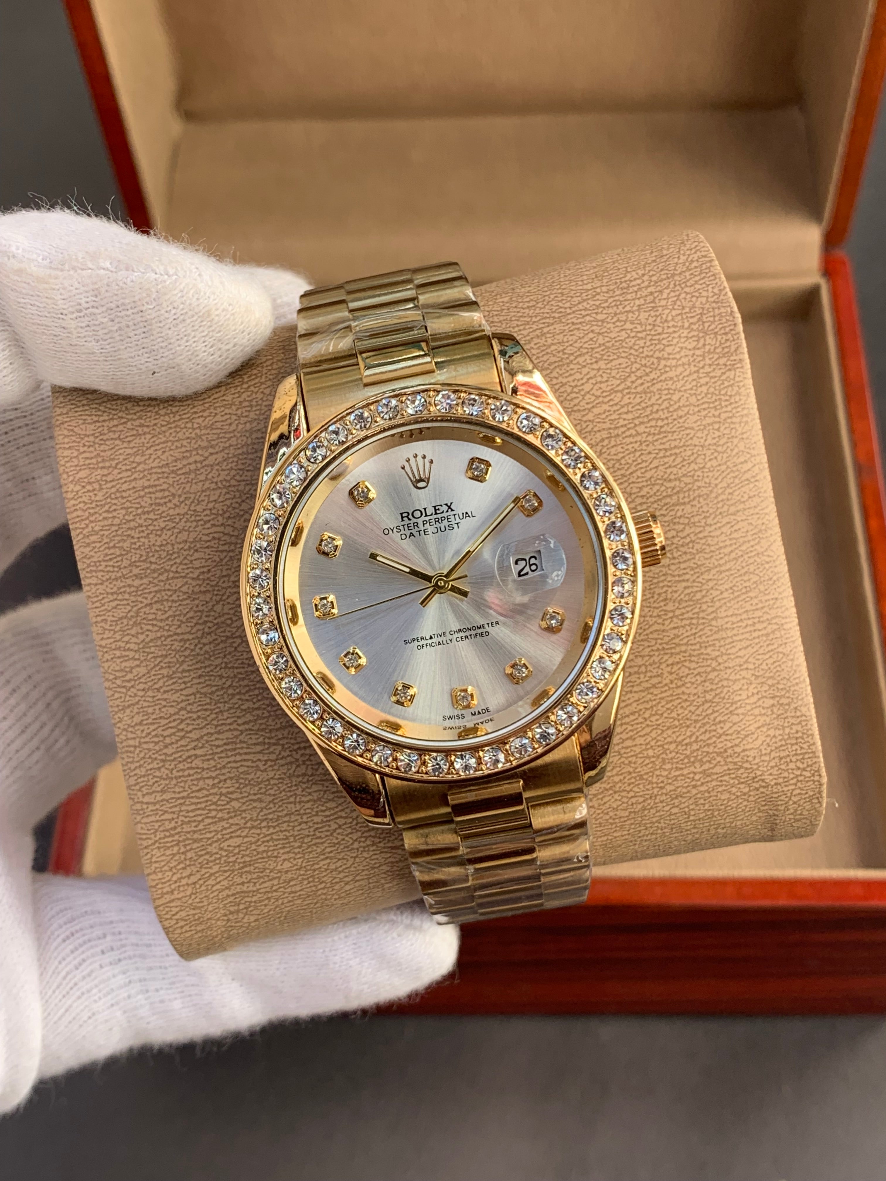 Rolex Datejust Men’s Watch with Stone Bezel | Premium Steel Chain