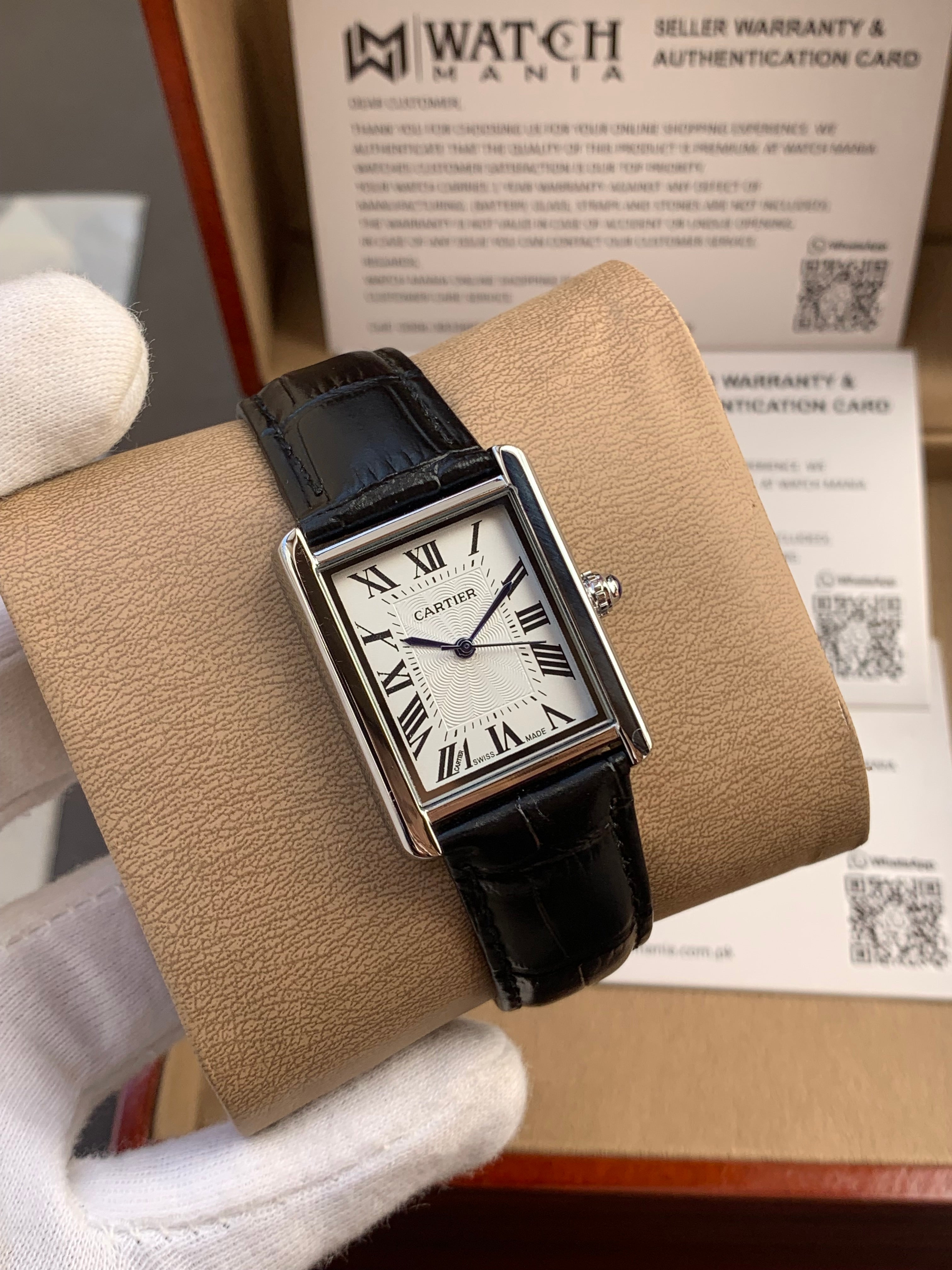 Cartier Tank Style Men’s Watch – Leather Strap, 35mm Elegant Design