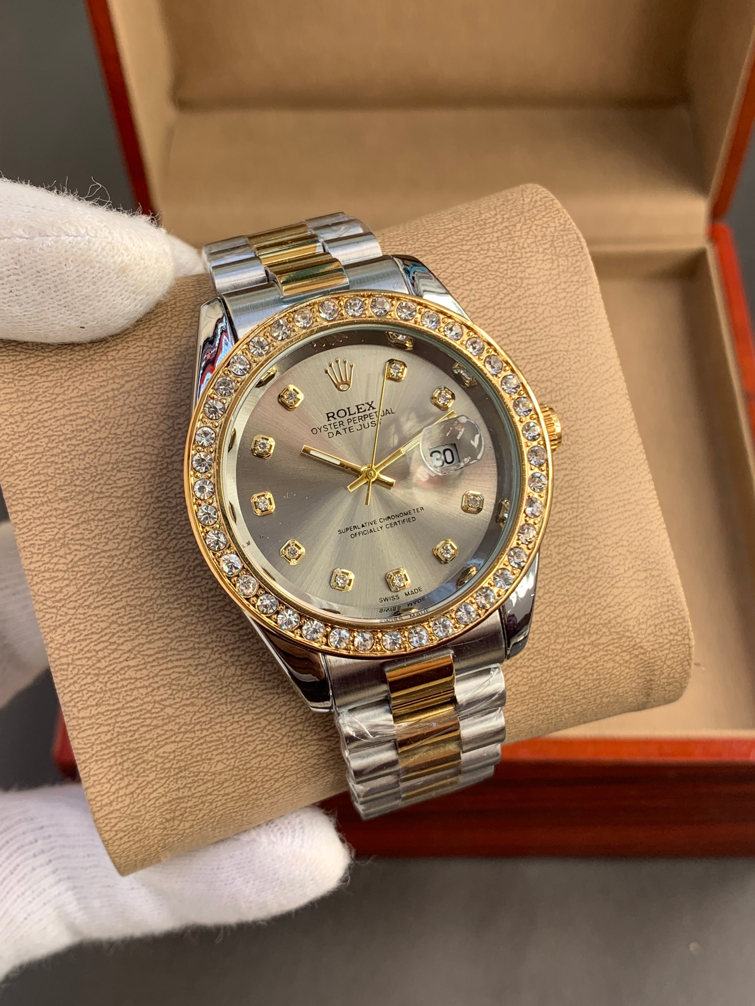 Rolex Datejust Men’s Watch with Stone Bezel | Premium Steel Chain