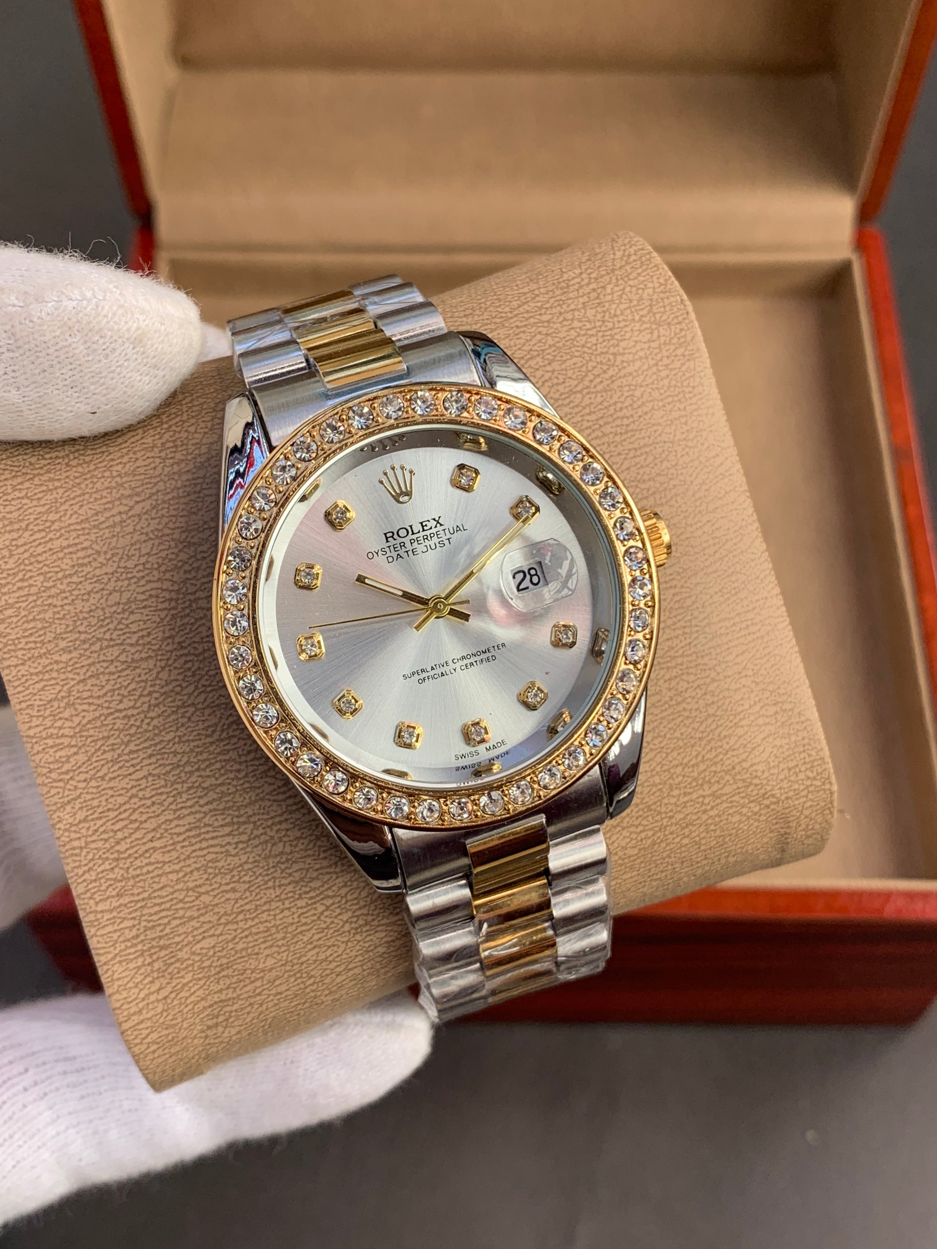Rolex Datejust Men’s Watch with Stone Bezel | Premium Steel Chain
