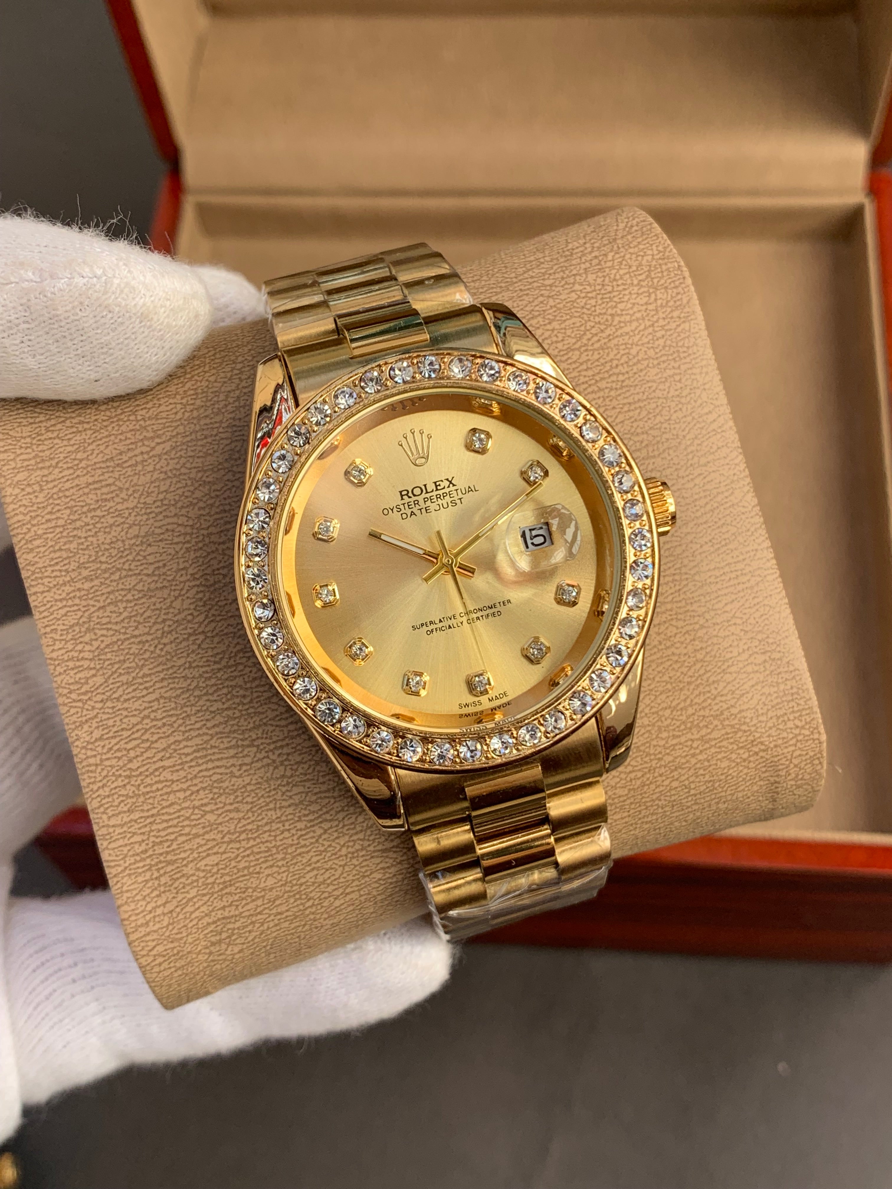 Rolex Datejust Men’s Watch with Stone Bezel | Premium Steel Chain