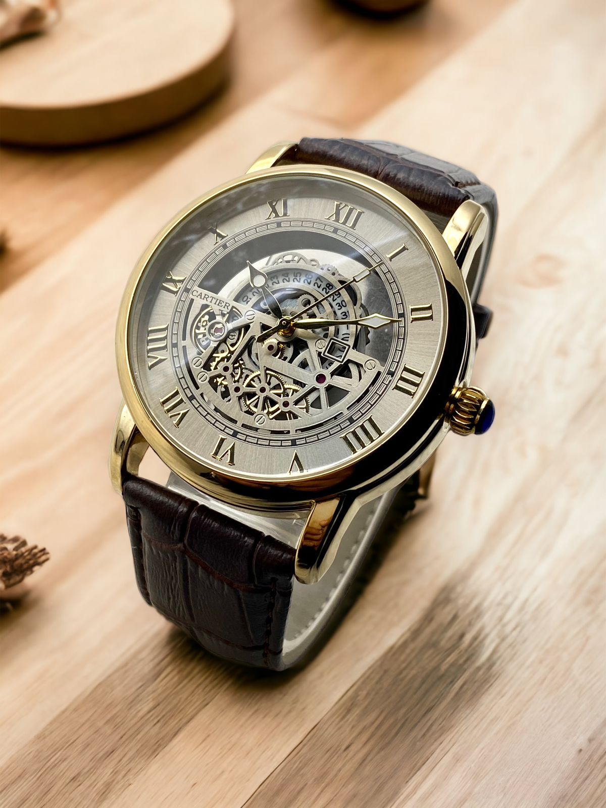 Cartier skelton style mens watch