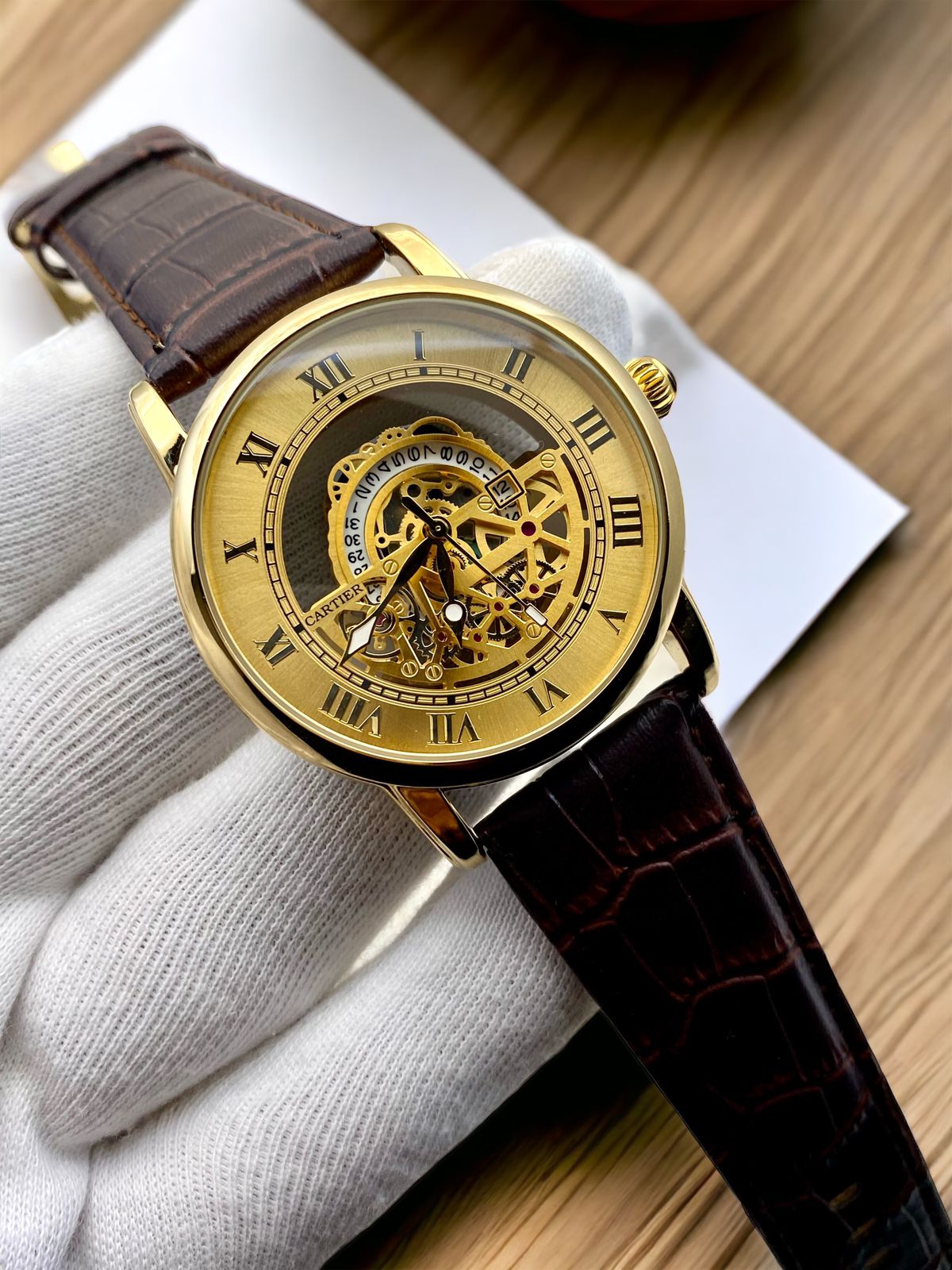 Cartier skelton style mens watch