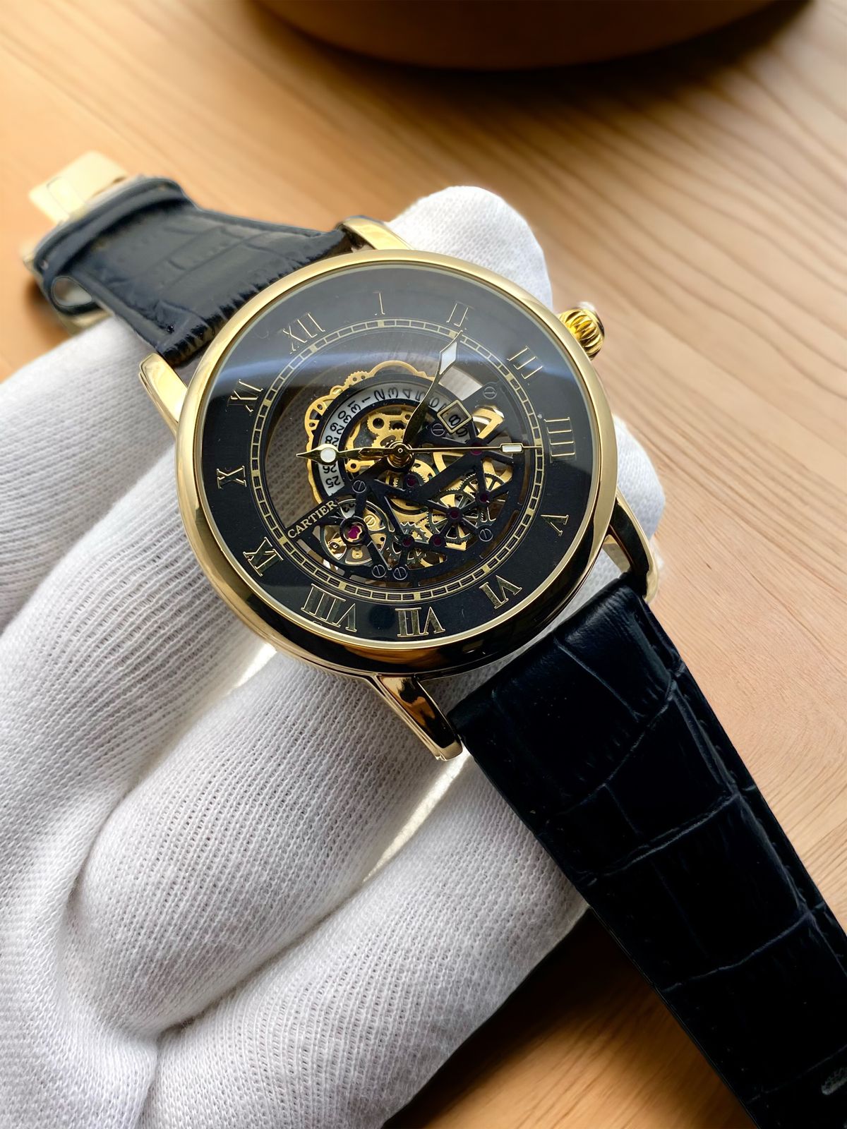 Cartier skelton style mens watch