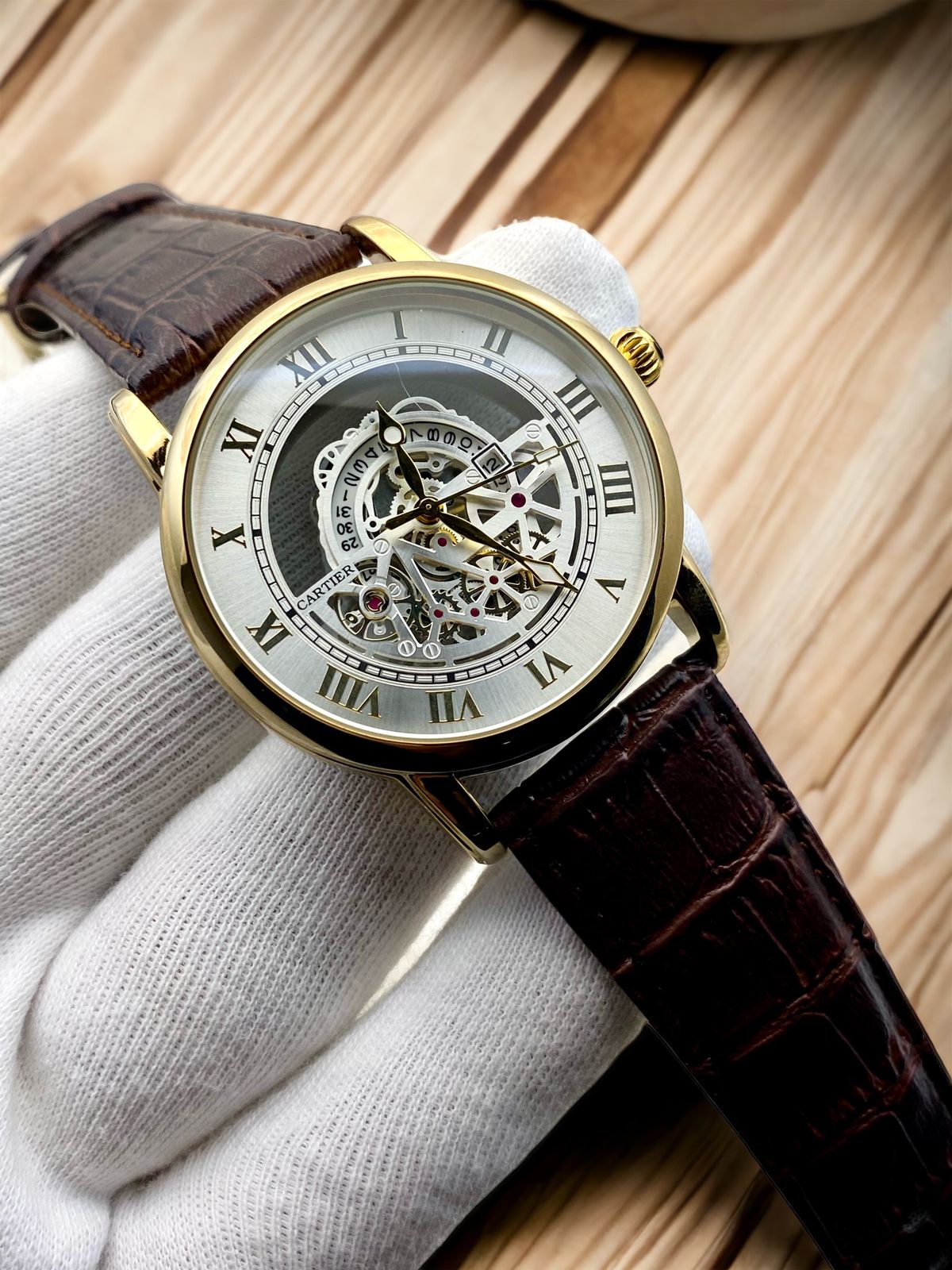 Cartier skelton style mens watch