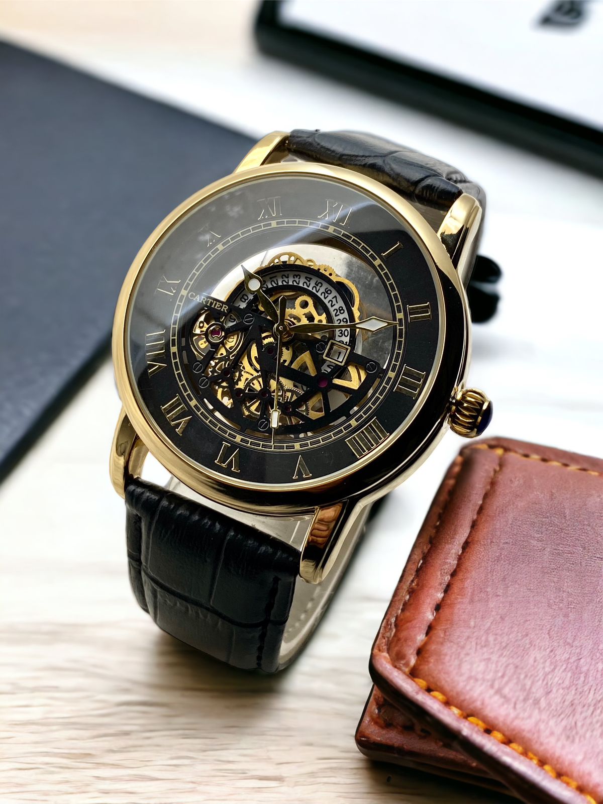 Cartier skelton style mens watch