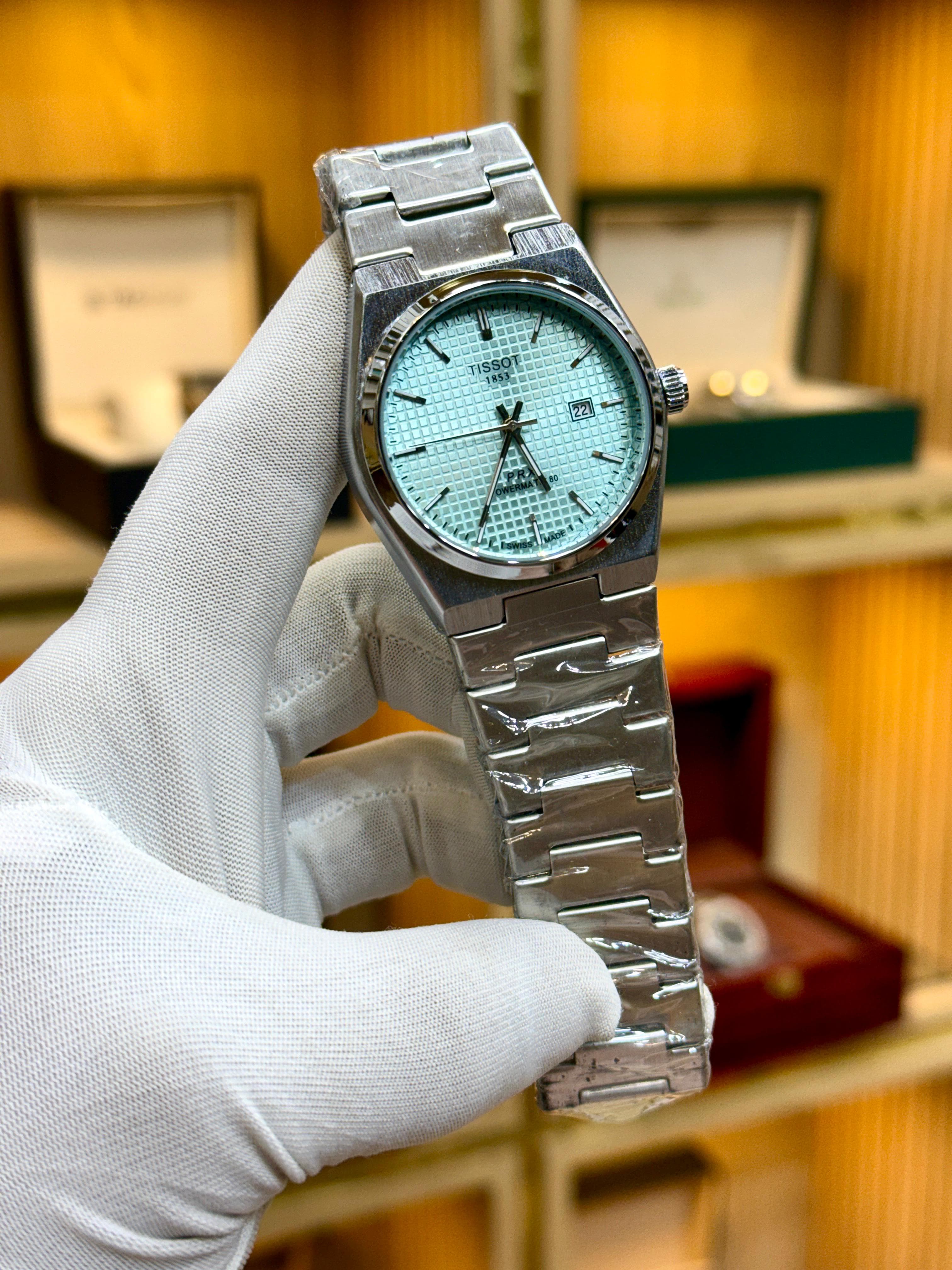 tissot prx semi automatic men wrist watch close view