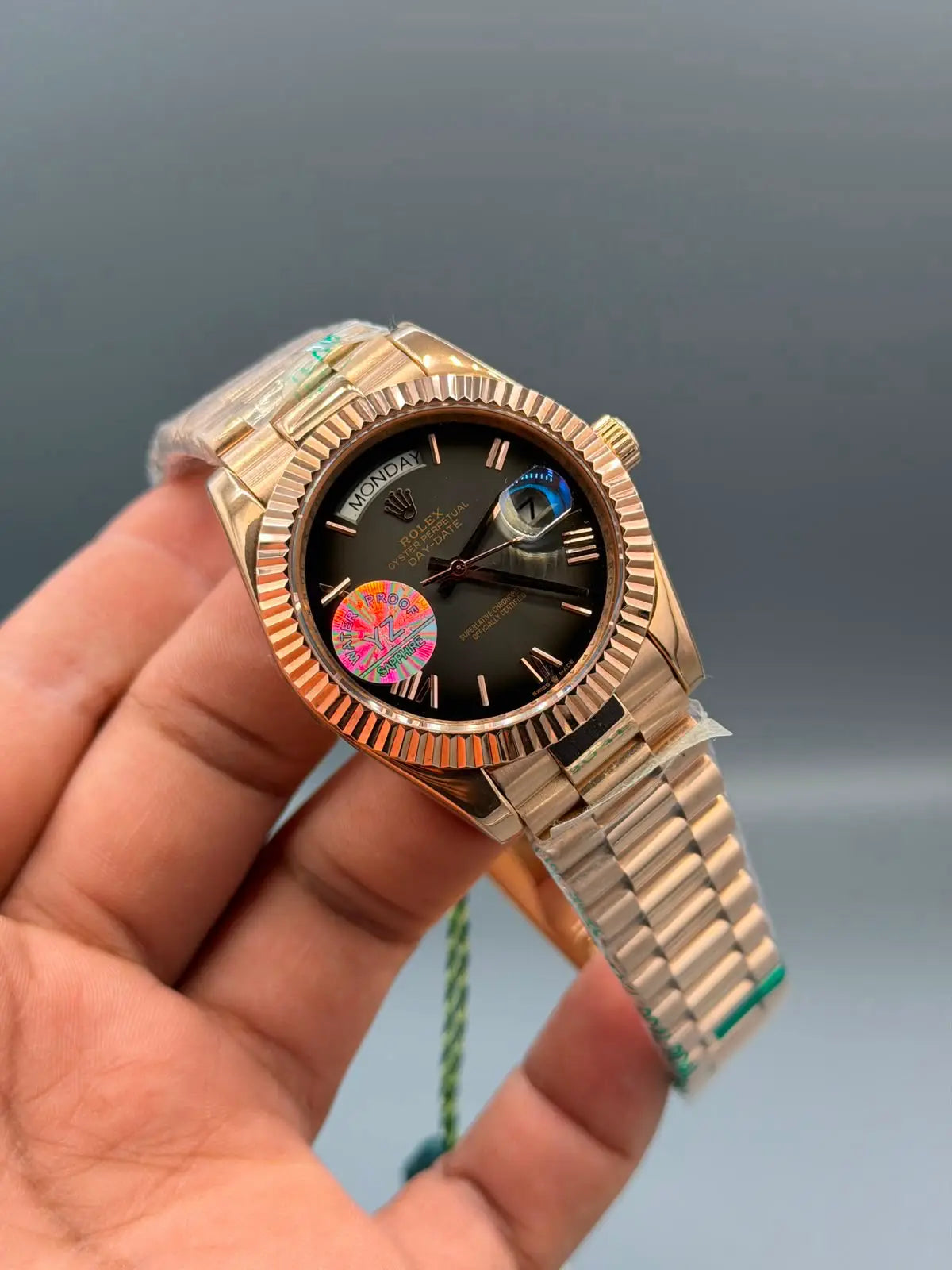 Rolex Day-Date Rose Gold Black Dial President Style Watch for Men