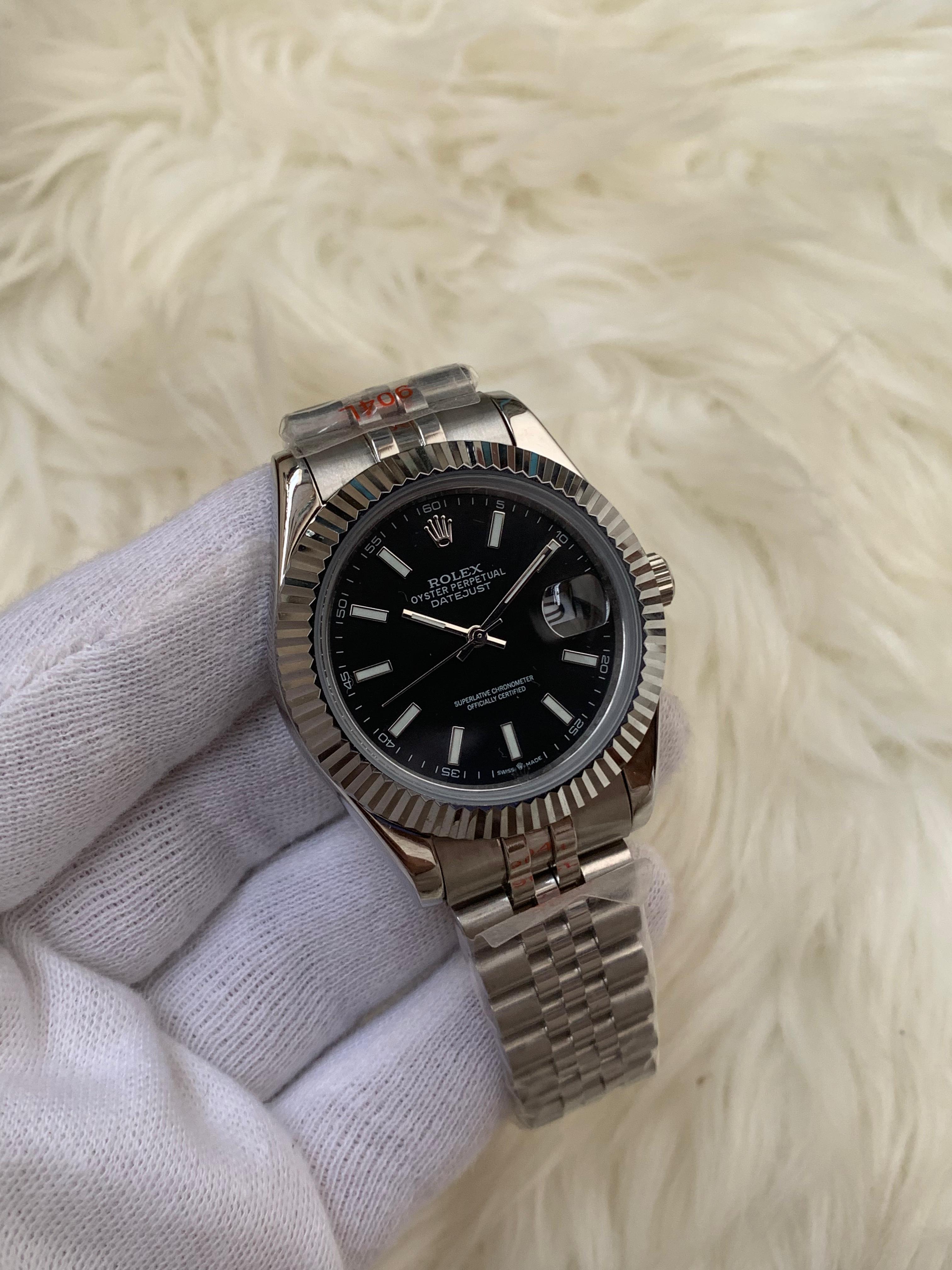 Rlx Date just Black Dail Silver Bracelet