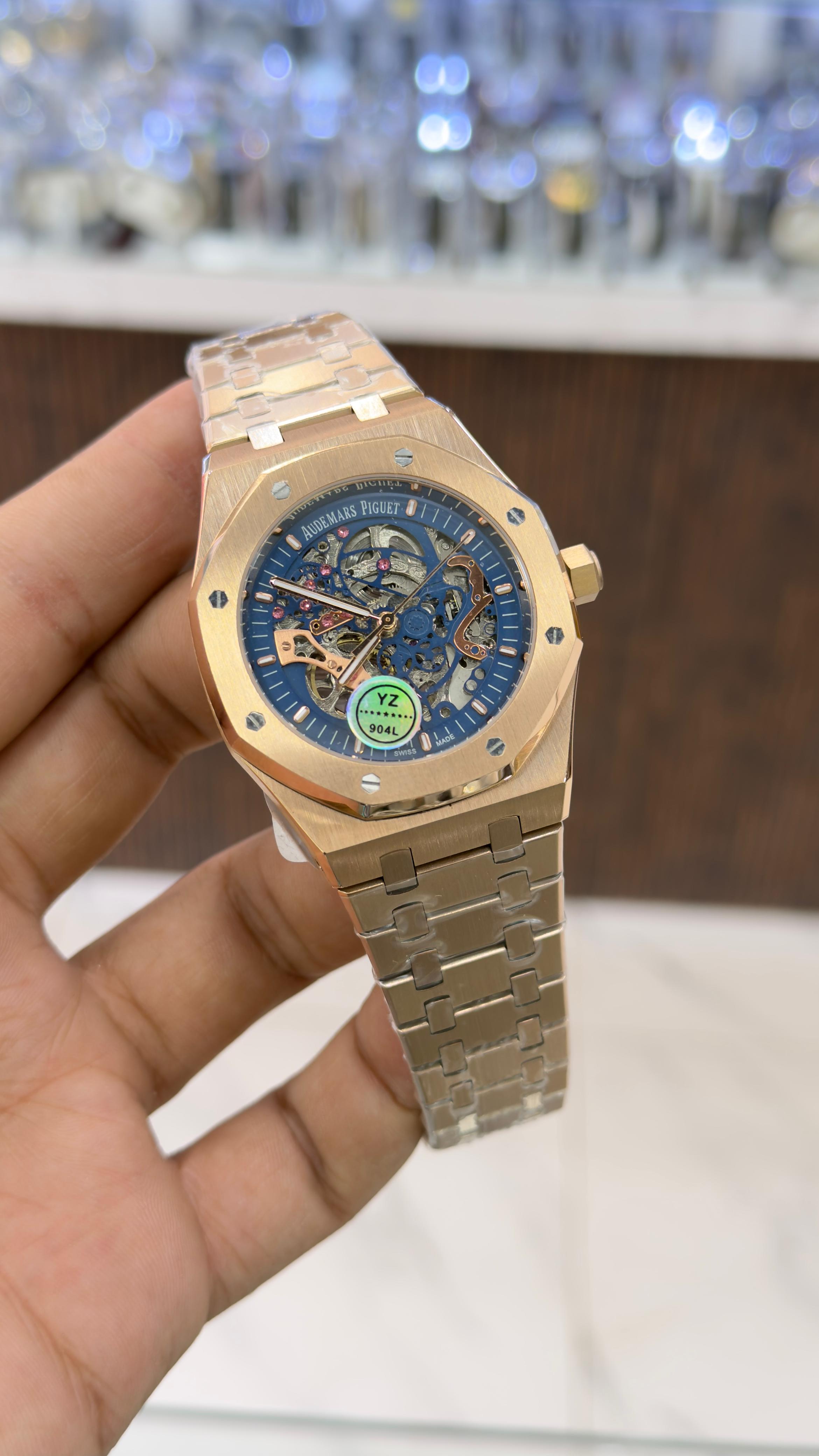 Premium Rose Gold Skeleton Royal Oak Style Watch – 904L Grade